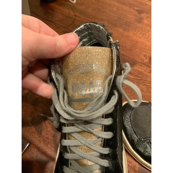 P448 Gray & Black Ribbed High-Top Sneakers Gold Tongue, Size 6 (US) 36 (IT)